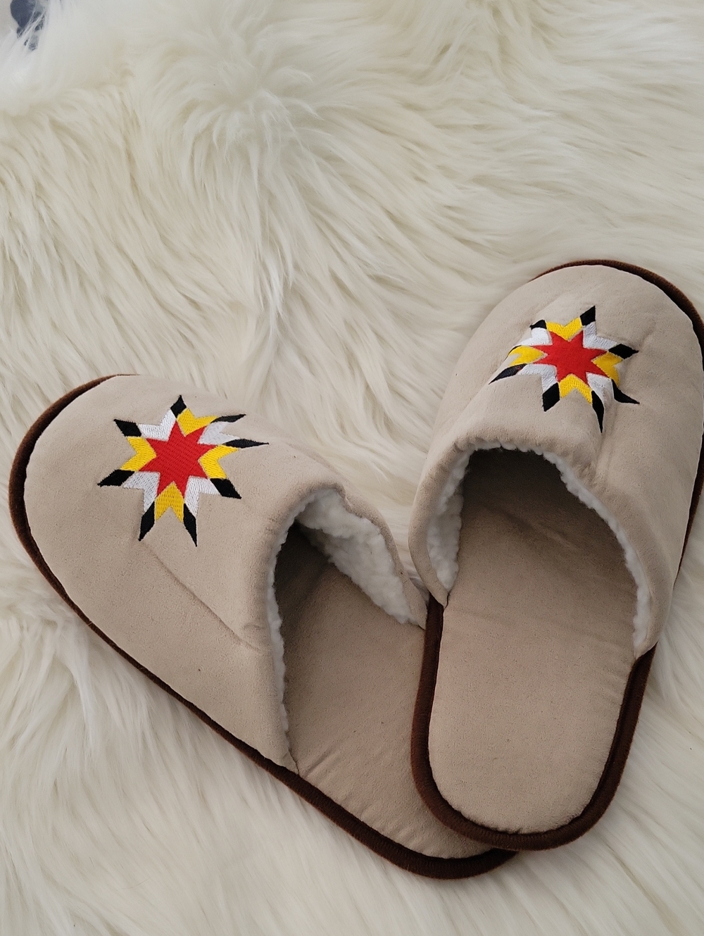 Cozy Beige Embroidered Star Slippers - Comfort Slip-Ons FREE W/ $10 Bundle